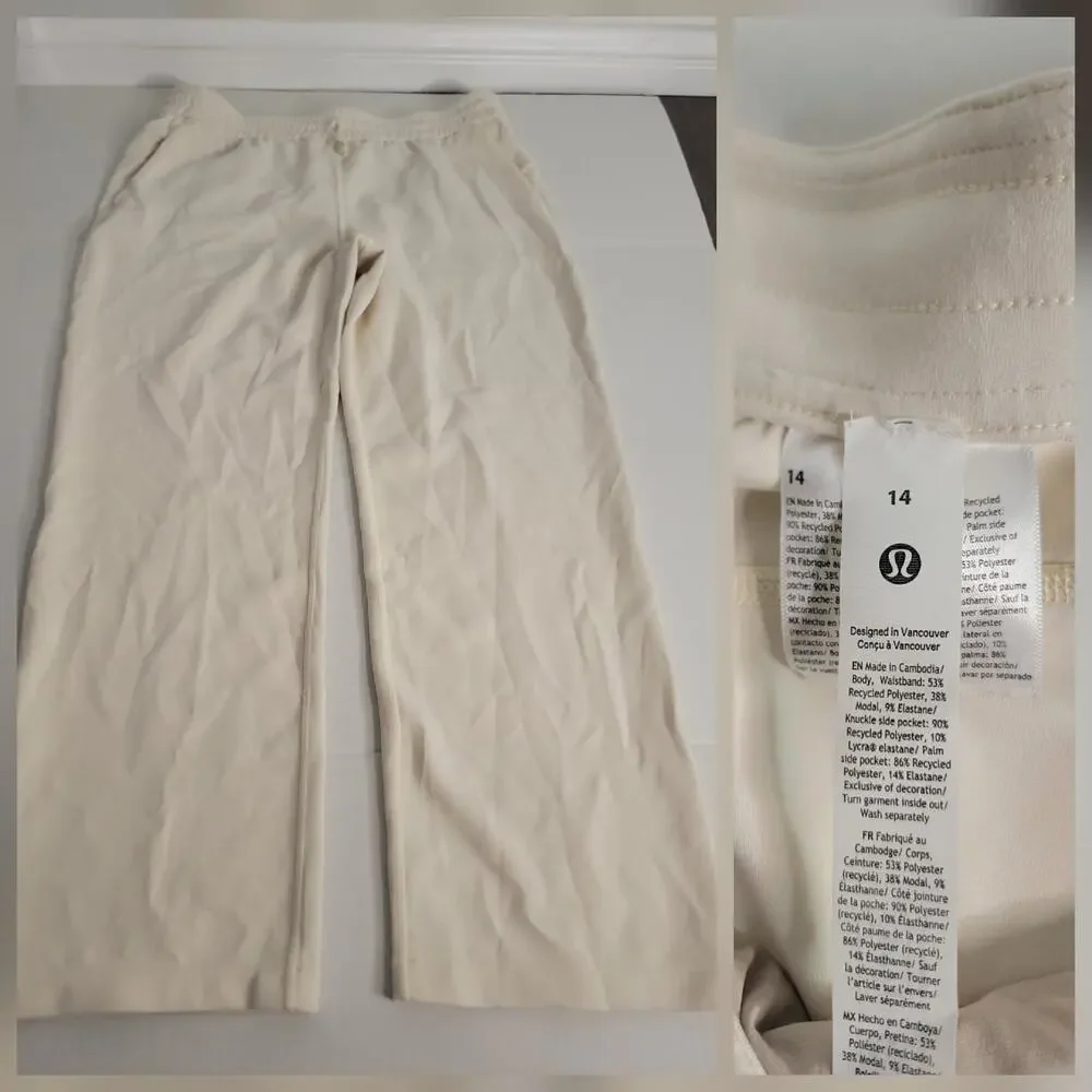 Lululemon Pants Womens 14 Wide Leg Softstreme High-Rise Full Length Ivory W5GBHS